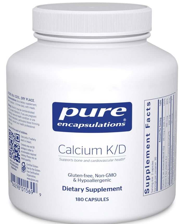 Pure Encapsulations Calcium K/D | Supplement for Bone Strength, Immune System, Colon, and Cardiovascular Health* | 180 Capsules